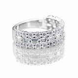 3-Row Moissanite Baguette Half Eternity Band | GRA Certified featuring sparkling round and baguette-cut stones set in polished metal, reflecting elegant luxury for women.