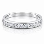 Moissanite Half Eternity Band – 1CT Round Cut VVS1 D Color | 925 Sterling Silver | GRA Certified Wedding Band for Women featuring sparkling round cut stones set in a polished silver band.