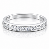 Moissanite Half Eternity Band – 1CT Round Cut VVS1 D Color | 925 Sterling Silver | GRA Certified Wedding Band for Women featuring sparkling round cut stones set in a polished silver band.