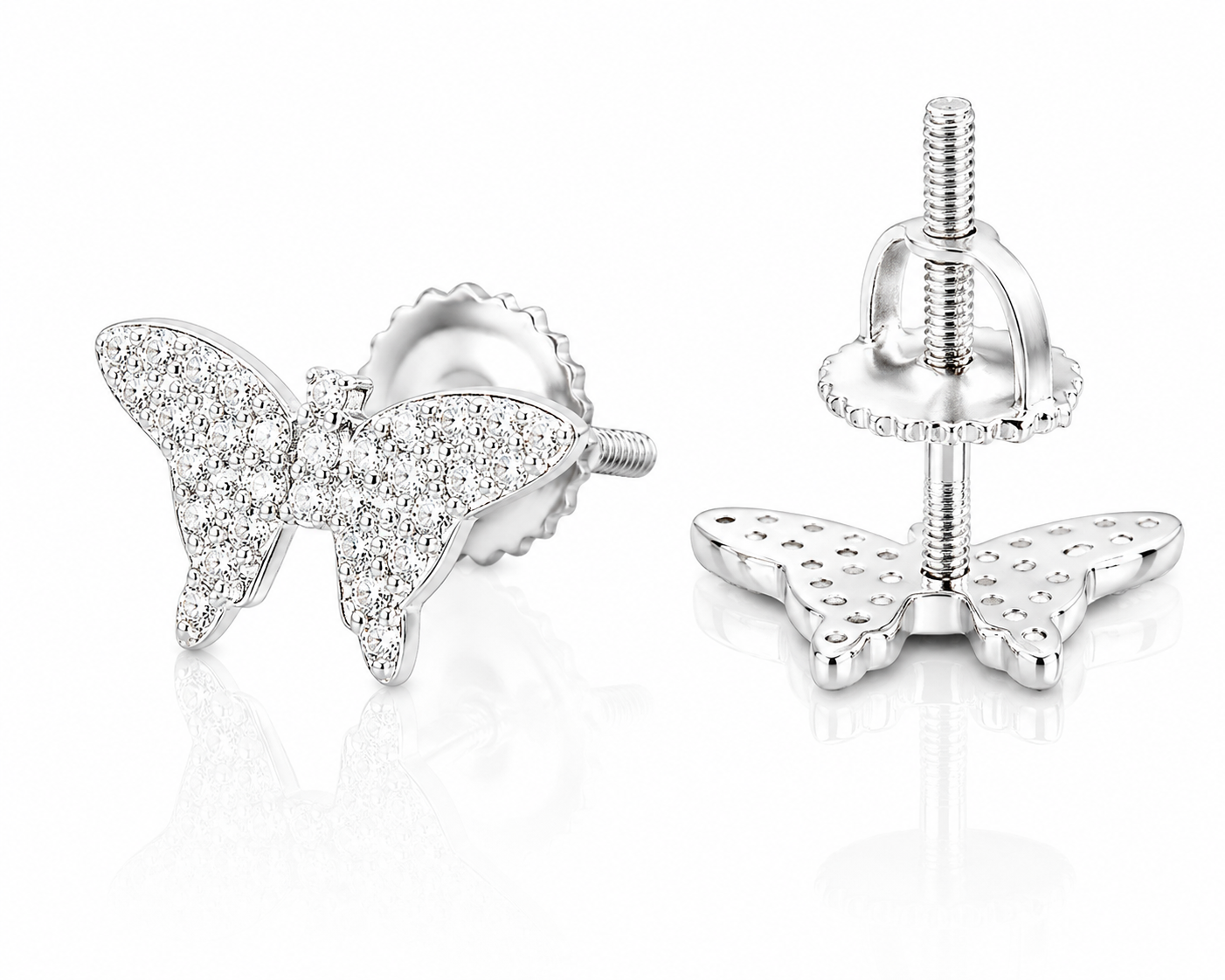Moissanite Butterfly Stud Earrings for Women — VVS D Color GRA Certified 925 Sterling Silver