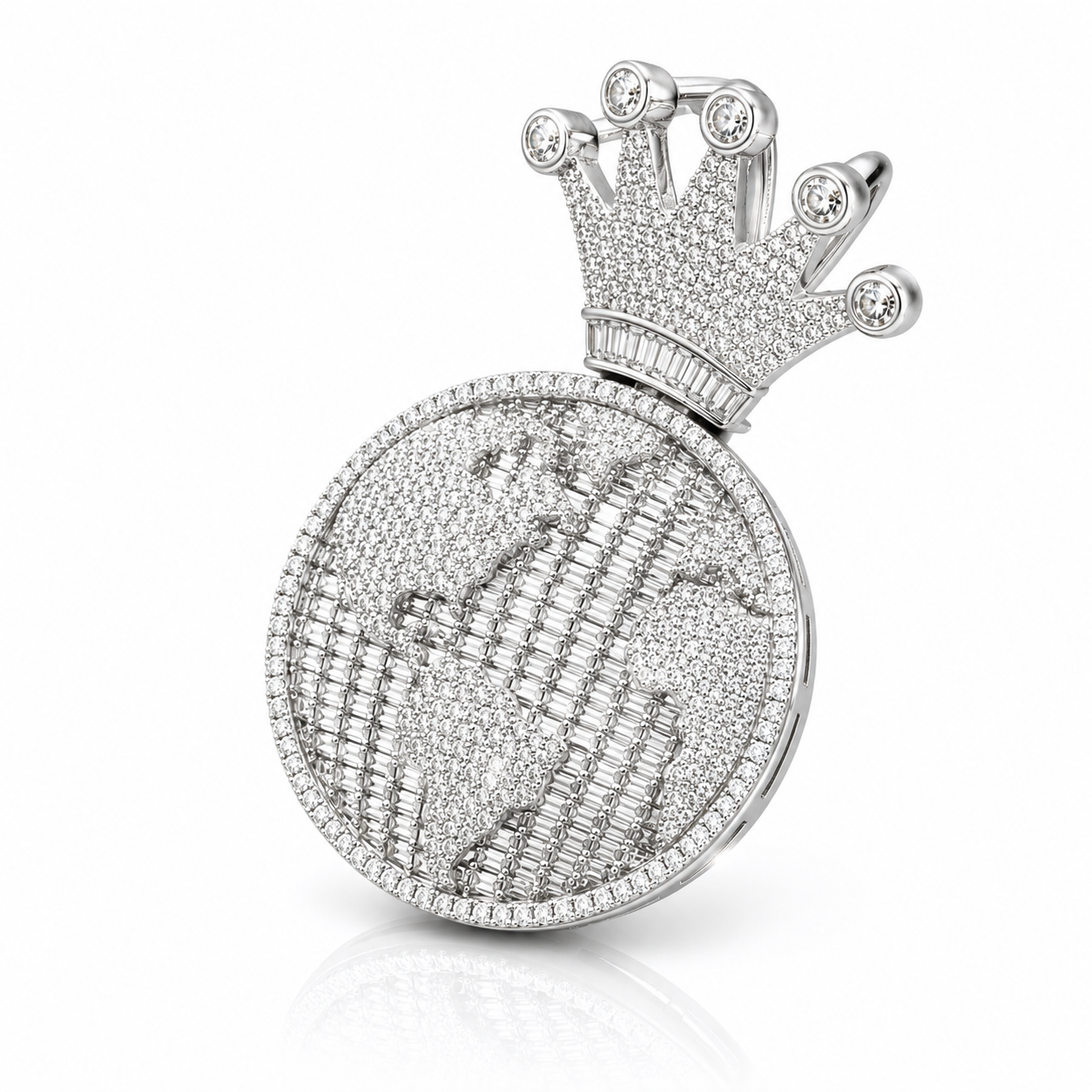 Moissanite globe world pendant crown bale VVS D color GRA certified 925 silver Atlanta Paradise Gems