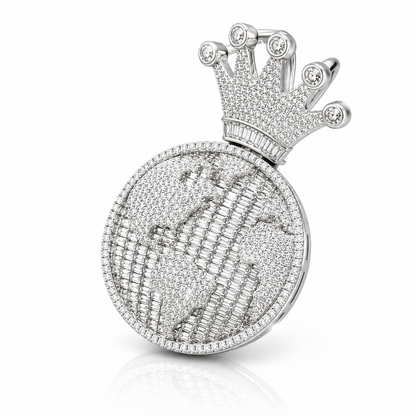 Moissanite globe world pendant crown bale VVS D color GRA certified 925 silver Atlanta Paradise Gems