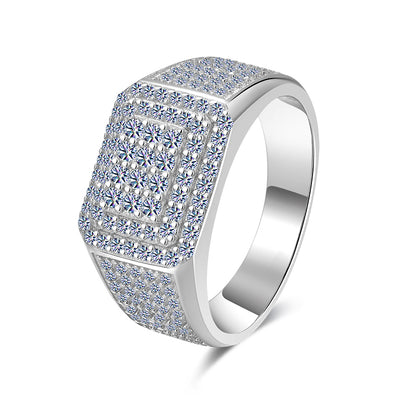 Mens Moissanite Micro Pave Square Wedding Ring | GRA Certified