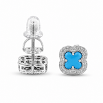 Blue moissanite clover stud earrings 1 carat 925 silver GRA certified