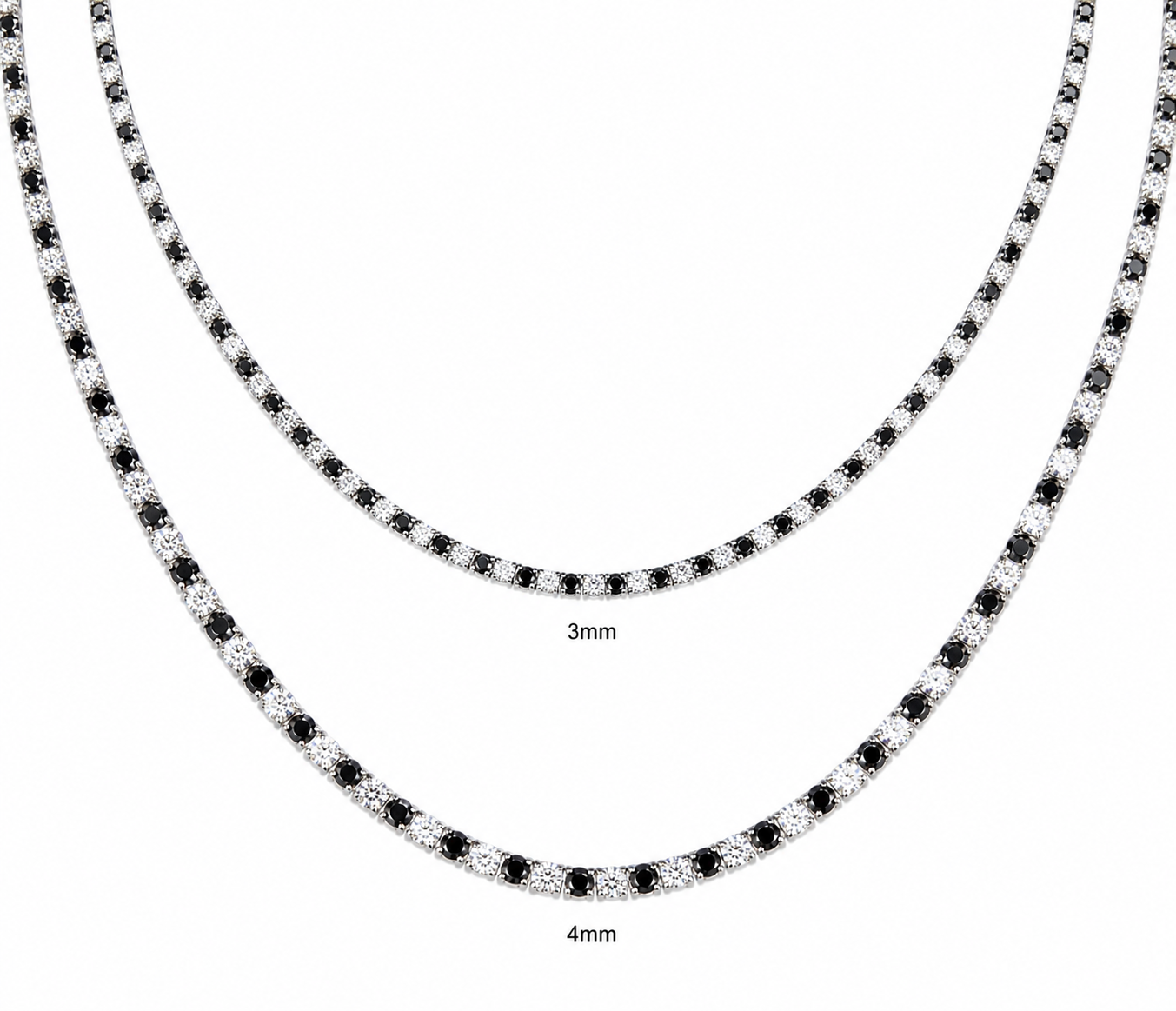4MM black white moissanite tennis chain close up VVS D Color alternating stones GRA certified Paradise Gems Atlanta