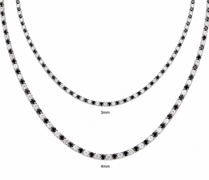 4MM black white moissanite tennis chain close up VVS D Color alternating stones GRA certified Paradise Gems Atlanta