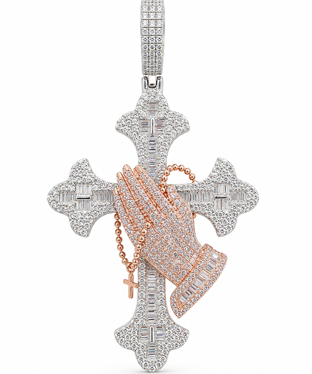 Praying Hands Cross Pendant 9CT Moissanite 925 Silver Atlanta
