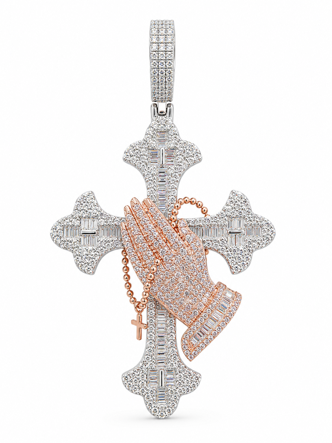 Praying Hands Cross Pendant 9CT Moissanite 925 Silver Atlanta