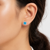 Moissanite Clover Stud Earrings | 1 Carat 925 Sterling Silver | GRA Certified VVS D Color | Black Onyx, Blue & Rose Gold