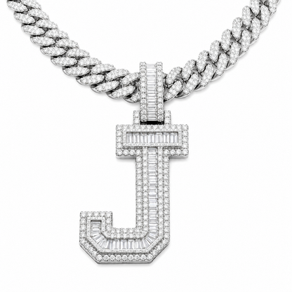 Moissanite Baguette Letter Pendant A-Z | 3.50ct VVS D Color | 925 Silver | Iced Out