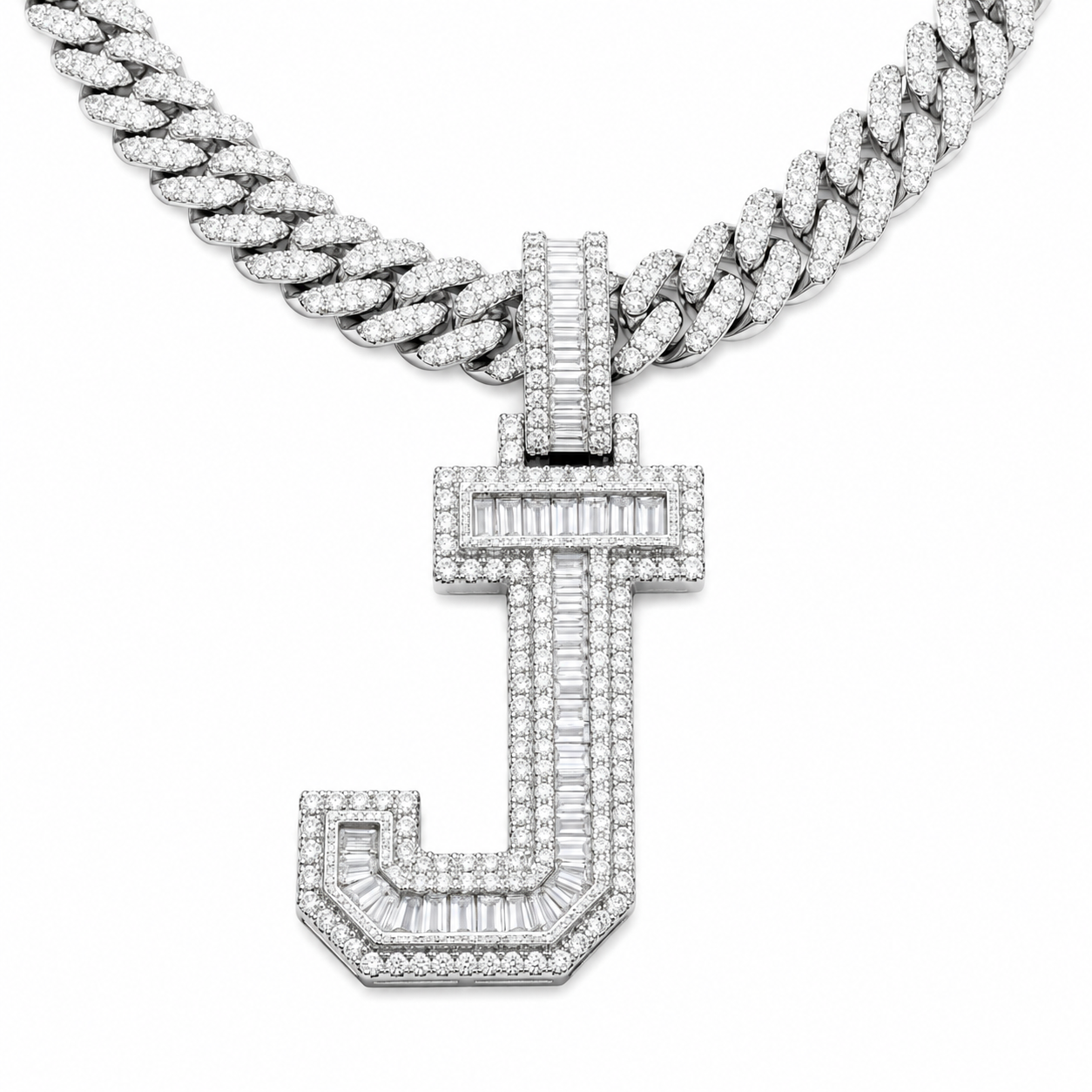 Moissanite Baguette Letter Pendant A-Z | 3.50ct VVS D Color | 925 Silver | Iced Out