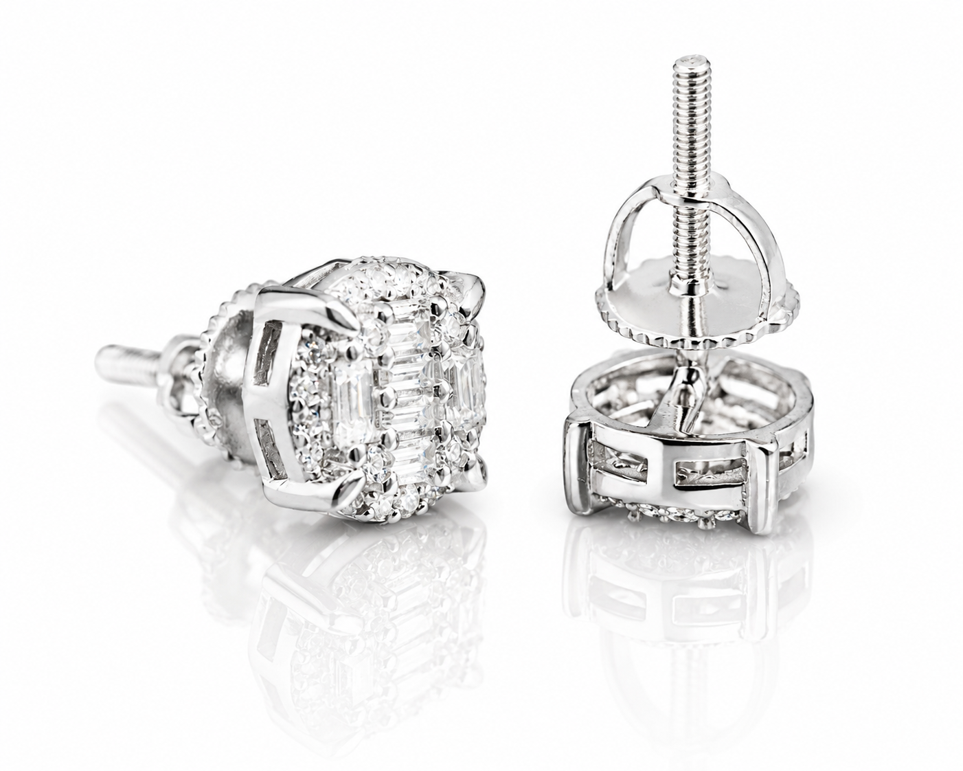 Moissanite double baguette round halo earrings 8.5MM VVS D color GRA certified 925 silver Atlanta Paradise Gems