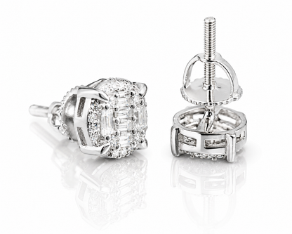 Moissanite double baguette round halo earrings 8.5MM VVS D color GRA certified 925 silver Atlanta Paradise Gems