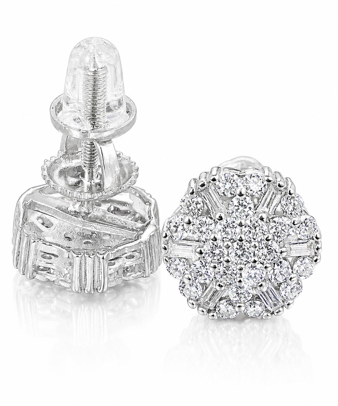 1CT Moissanite Cluster Stud Earrings, VVS D Color moissanite in 925 sterling silver.