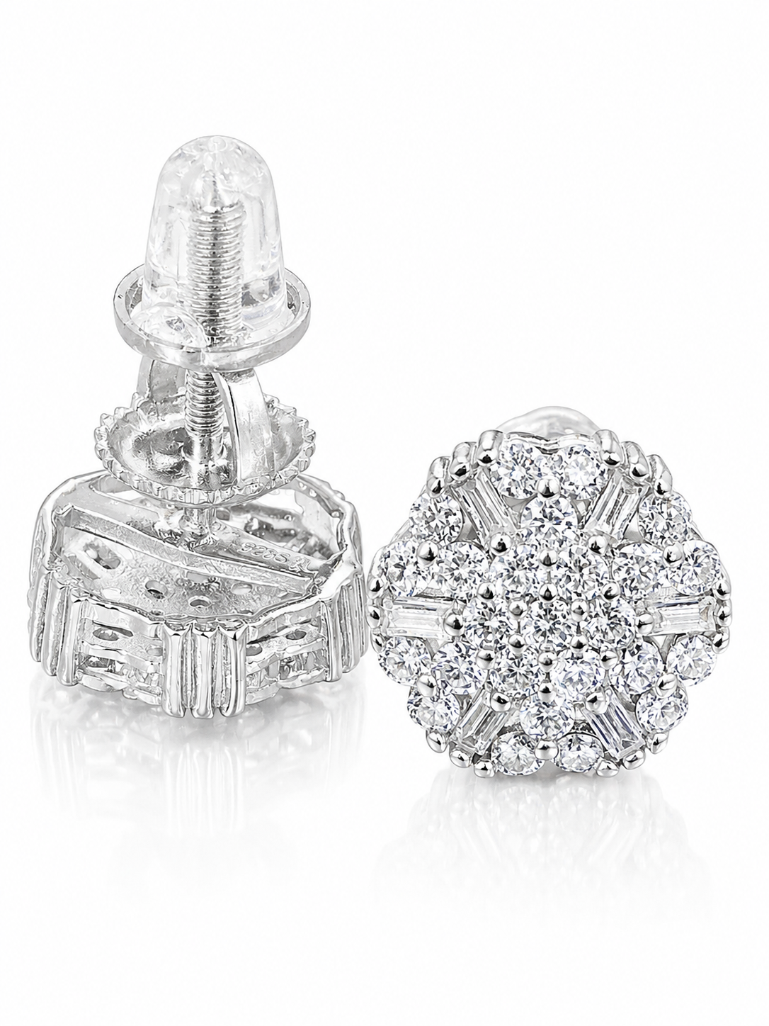 1CT Moissanite Cluster Stud Earrings, VVS D Color moissanite in 925 sterling silver.