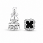 Black onyx moissanite clover stud earrings 1 carat 925 silver GRA certified