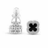Black onyx moissanite clover stud earrings 1 carat 925 silver GRA certified
