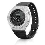 Iced Out White G-Shock Moissanite Watch | 925 Silver or Brass Bezel
