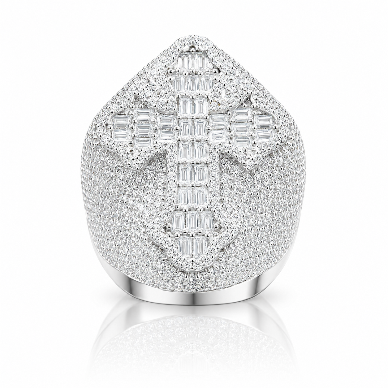 Mens moissanite baguette cross ring 7.2CT VVS D color GRA certified 925 silver Atlanta Paradise Gems