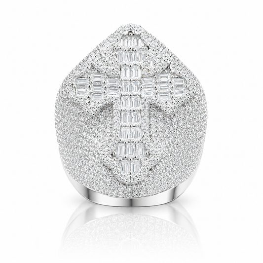 Mens moissanite baguette cross ring 7.2CT VVS D color GRA certified 925 silver Atlanta Paradise Gems
