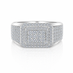 Mens Moissanite Micro Pave Square Wedding Ring | GRA Certified featuring a square cluster of sparkling moissanite stones with micro pave detailing on a polished band.
