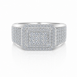 Mens Moissanite Micro Pave Square Wedding Ring | GRA Certified featuring a square cluster of sparkling moissanite stones with micro pave detailing on a polished band.