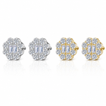 Moissanite double baguette flower halo earrings 8MM 14K gold VVS D color GRA certified 925 silver Atlanta