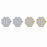 Moissanite double baguette flower halo earrings 8MM 14K gold VVS D color GRA certified 925 silver Atlanta