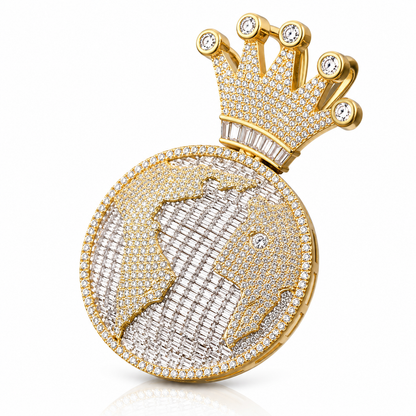 Moissanite Globe World Pendant Iced Out | VVS D Color | Crown Bale | 925 Silver