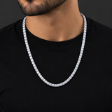 5mm moissanite tennis chain in 925 sterling silver worn on neck, VVS D color GRA certified