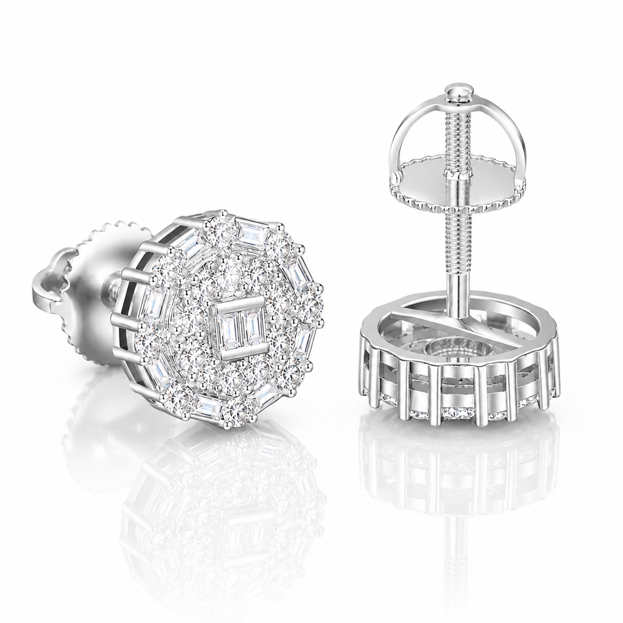 Moissanite round iced out stud earrings 10MM screw back VVS D color GRA certified 925 silver Atlanta