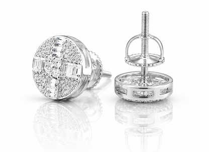 Moissanite Round Baguette Stud Earrings 9.5MM — VVS D Color GRA Certified 925 Sterling Silver