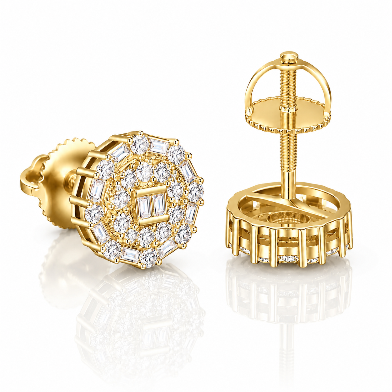 Moissanite Classic Iced Out Round Stud Earrings 10MM Screw Back — VVS D Color GRA Certified 925 Silver