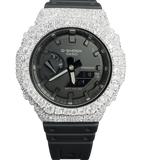 Iced Out White G-Shock Moissanite Watch | 925 Silver or Brass Bezel