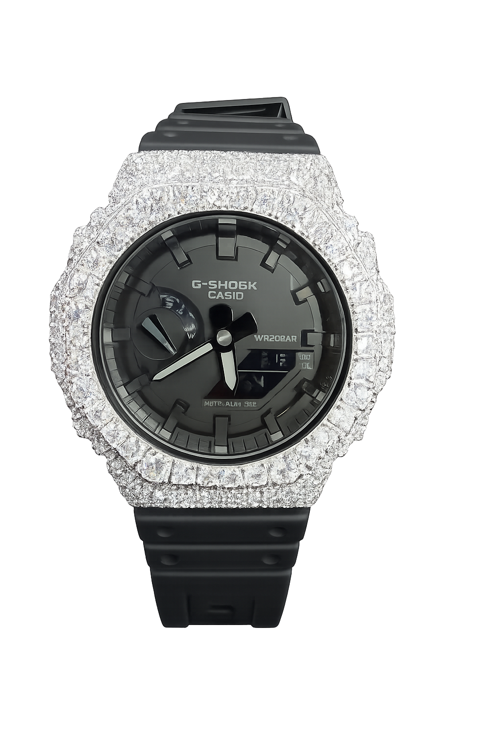 Iced Out White G-Shock Moissanite Watch | 925 Silver or Brass Bezel