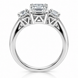 2CT Emerald Cut Moissanite Three Stone Halo Ring — 925 Sterling Silver
