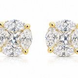 Pie Cut Moissanite Cluster Stud Earrings 1.5 CT / 2.5 CT | 14K Gold Plated 925 Silver | Screw Back