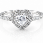 Heart Moissanite Double Halo Engagement Ring 2CT | GRA Certified with a sparkling heart-shaped center stone surrounded by two rows of smaller stones on a delicate band.