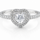 Heart Moissanite Double Halo Engagement Ring 2CT | GRA Certified with a sparkling heart-shaped center stone surrounded by two rows of smaller stones on a delicate band.