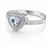 Heart Moissanite Double Halo Engagement Ring 2CT | GRA Certified featuring a sparkling heart-shaped center stone surrounded by two rows of smaller stones on a polished band.