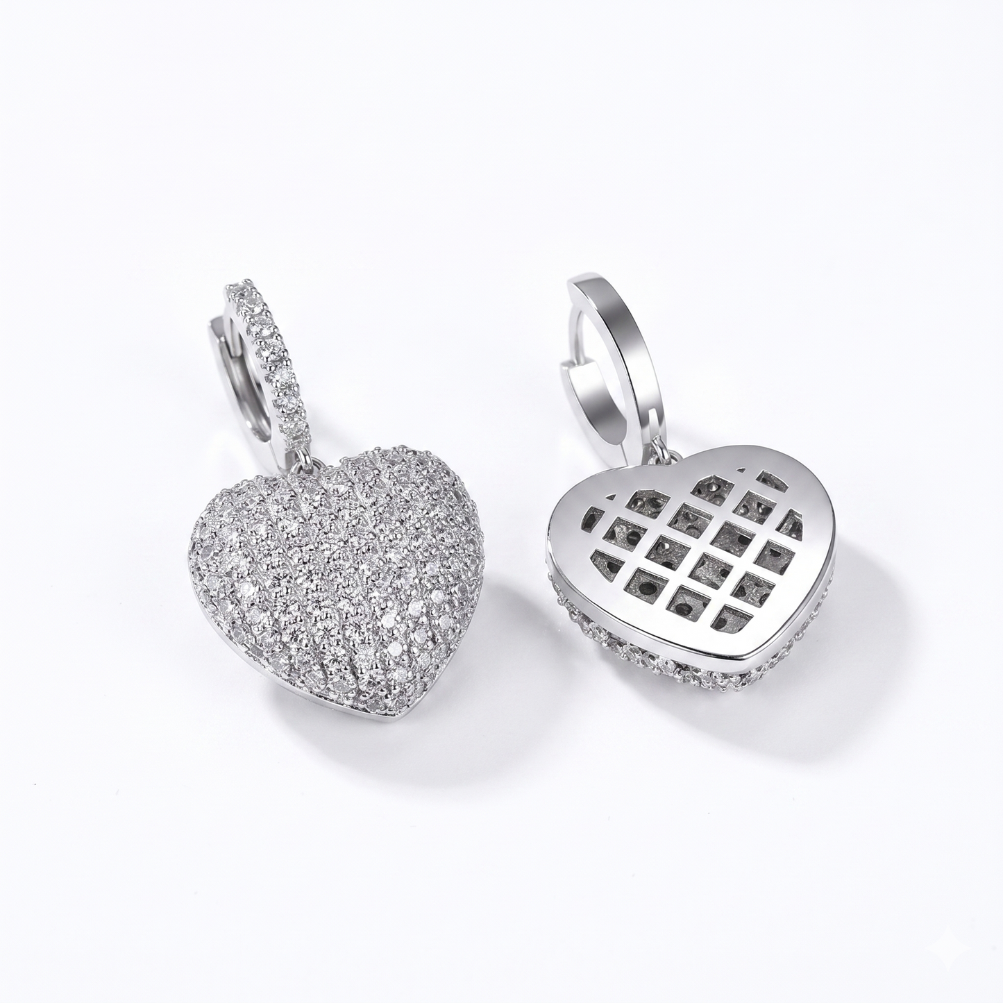 Moissanite Heart Drop Dangle Earrings — VVS D Color GRA Certified 925 Sterling Silver