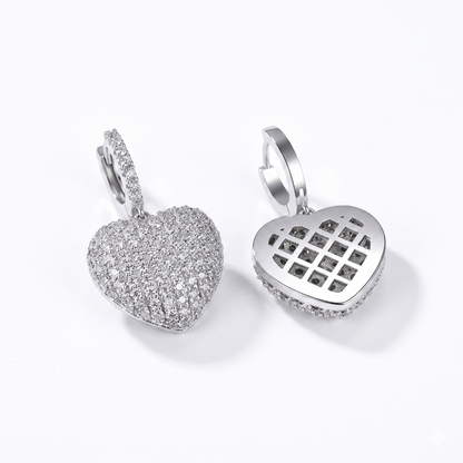 Moissanite Heart Drop Dangle Earrings — VVS D Color GRA Certified 925 Sterling Silver