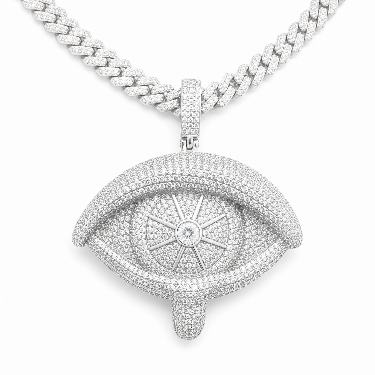 Moissanite evil eye charm pendant 20CT iced out VVS D color GRA certified 925 silver Atlanta Paradise Gems