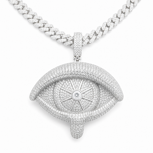 Moissanite evil eye charm pendant 20CT iced out VVS D color GRA certified 925 silver Atlanta Paradise Gems
