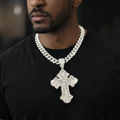 Moissanite Baguette Gothic Cross Pendant | 11ct VVS D Color | 925 Silver | Iced Out