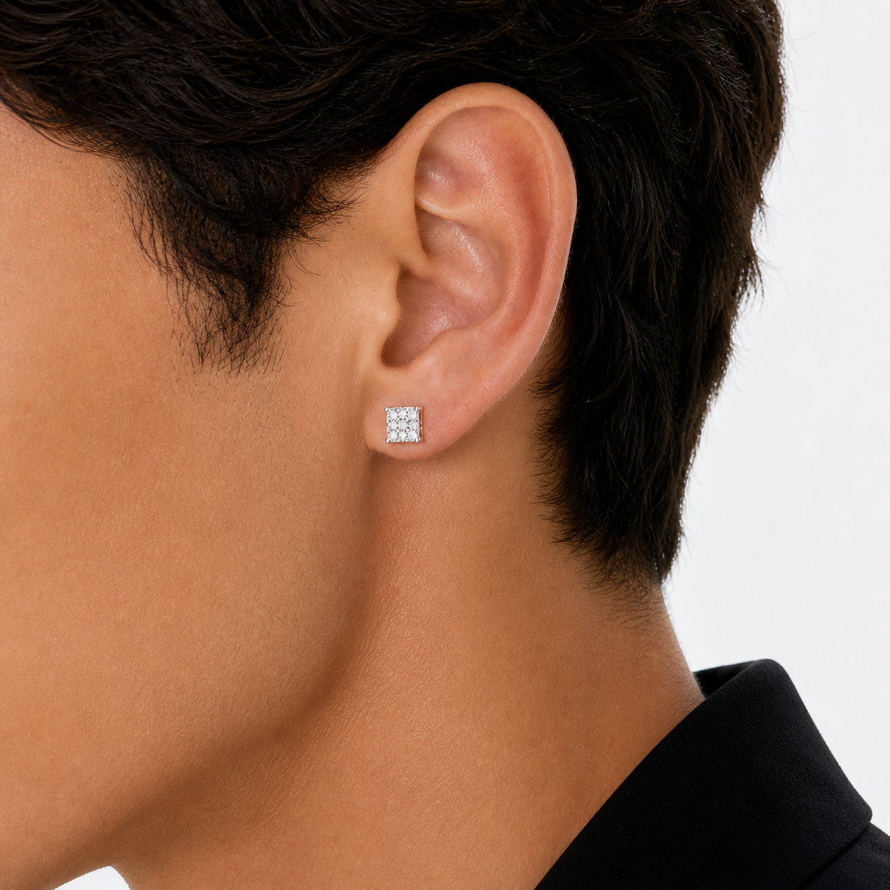 Moissanite Square Pointer Stud Earrings for Men — VVS D Color GRA Certified 925 Sterling Silver