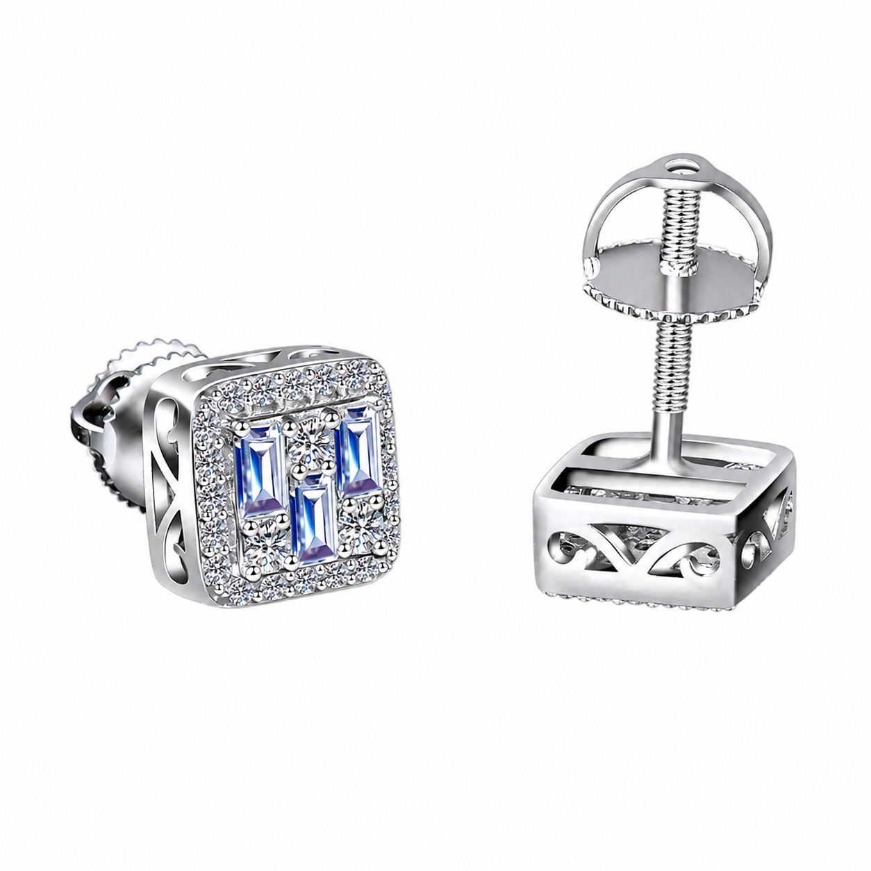 Moissanite triple baguette halo earrings 1CT 14K gold VVS D color GRA certified 925 silver Atlanta