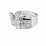 "Moissanite butterfly pavé wide band ring in 14K white gold by Paradise Gems Atlanta"
