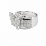 "Moissanite butterfly pavé wide band ring in 14K white gold by Paradise Gems Atlanta"