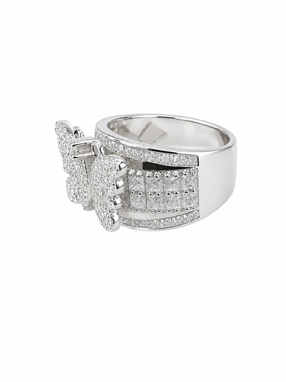 "Moissanite butterfly pavé wide band ring in 14K white gold by Paradise Gems Atlanta"